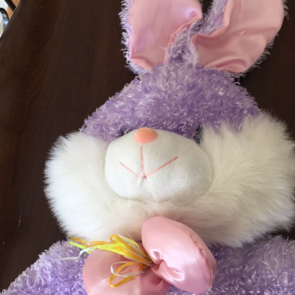 Huge Lavender Bunny Stuffed Animal Floppy Ears White Tail Pink Neck Bow - Picture 11 of 12